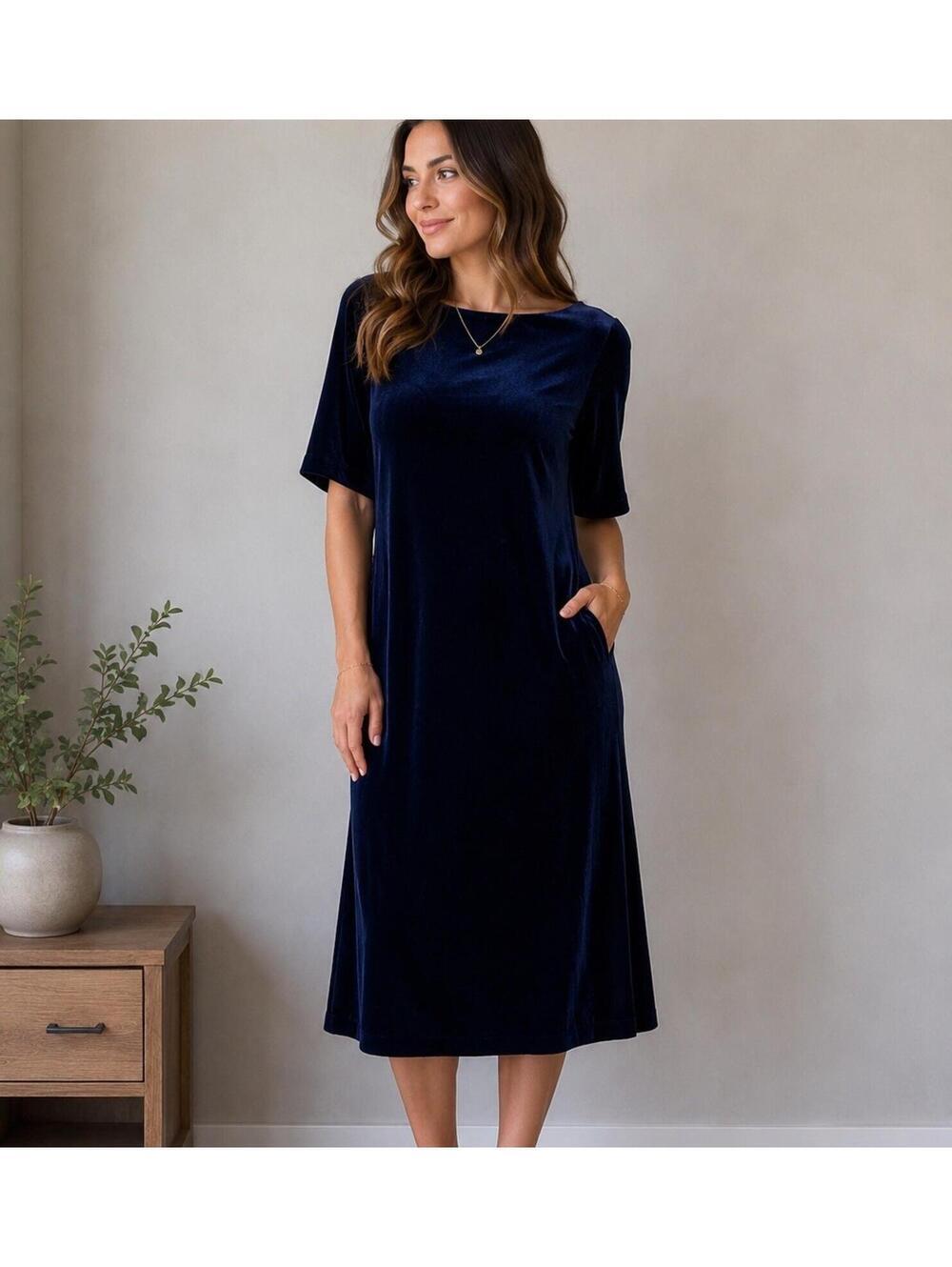 Banana Republic Navy Blue Velvet Midi Dress Size 8 Goth Fairy Cocktail Holiday